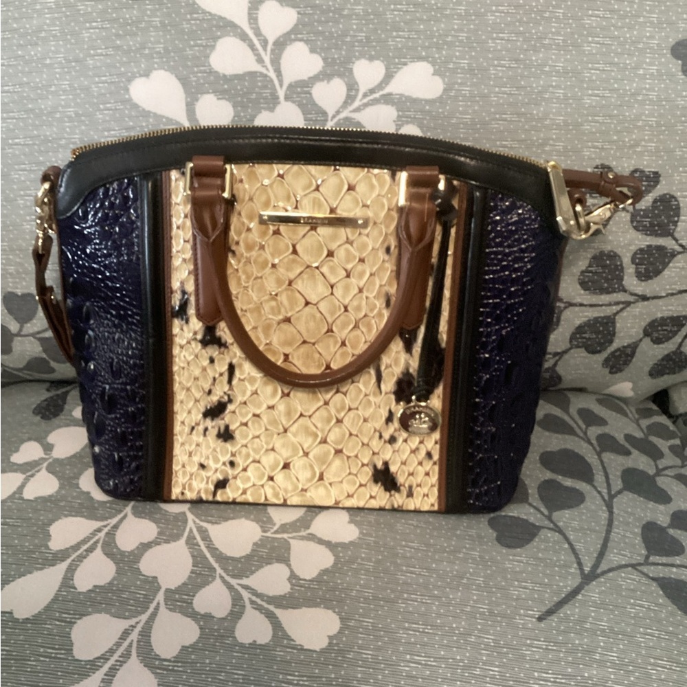 Brahmin Colorblock Croc Embossed Satchel